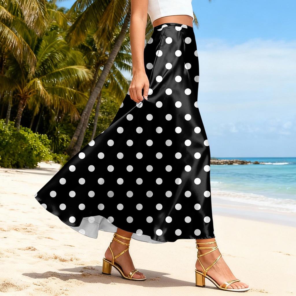 Elegantní saténová midi sukně áčkového střihu pro ženy, zeštíhlující