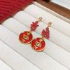Drip Oil Hollow Out Red Yuanbao Earrings Fashion Jewelry Good Luck Drop Earrings  Girls