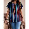 Fashion Women's Striped Printed Top Casual Loose Short Sleeves Comfortable Breathable T-Shirts Women’s