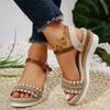 Sandali con zeppa intrecciati in iuta da donna Open toe Cinturino con fibbia Scarpe con plateau Calzature casual estive