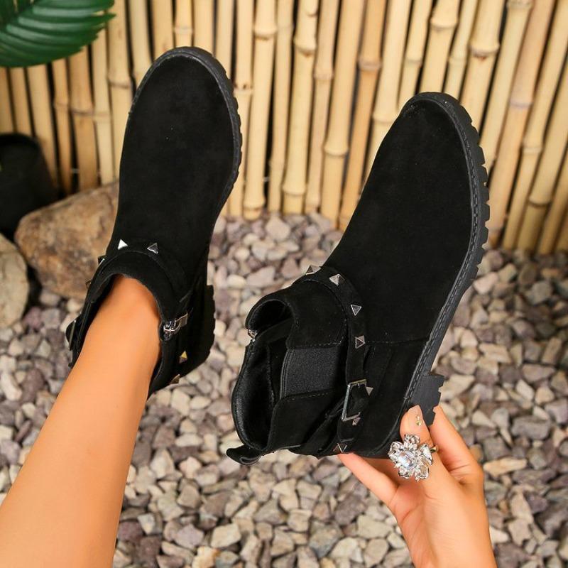 Large Size Martin Boots Women's New Side Zipper Round Head Thick Heel Martin Boots Fashion Women's Leather Boots