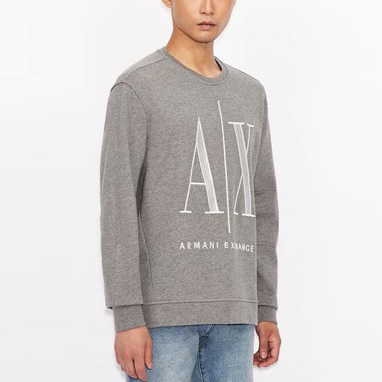 Armani Exchange Aex Logo Printed Crew Neck Sweatshirt Men Sweatshirt Gray 8NZMPA-ZJ1ZZ-3930