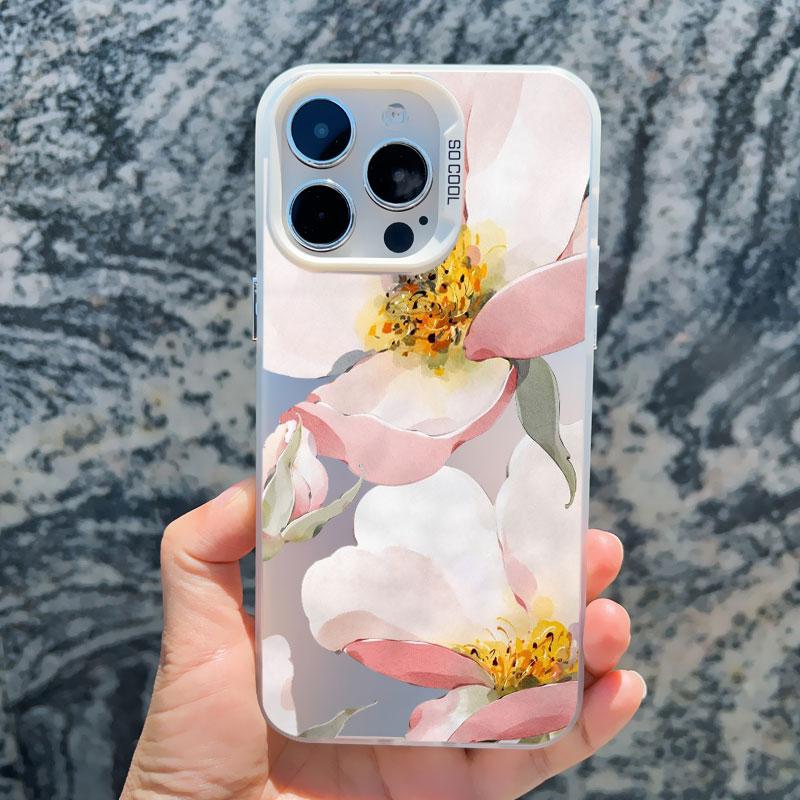 Vintage Elegant Pink Peony Flower Phone Case for Iphone 16 15 11 12 14 Pro Max 13 Mini Pro Max 15 14 Plus Shockproof Laser Cover