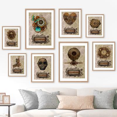 Saat Dişlileri Tuşları Kalp Kafatası Steampunk duvar sanatı tuval yağlıboya Vintage Posterler Ve Baskılar Duvar Resimleri Oturma Odası Dekor Için