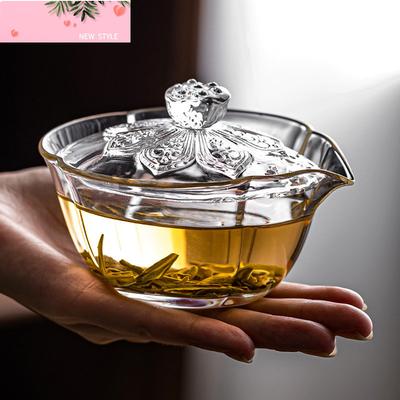 Glas · Lotus Zen Herz Halten Gaiwan Hitze- und Verbrühschutz Er Cai Teekanne Handkessel Tasse für Tee Exquisite Geschenke