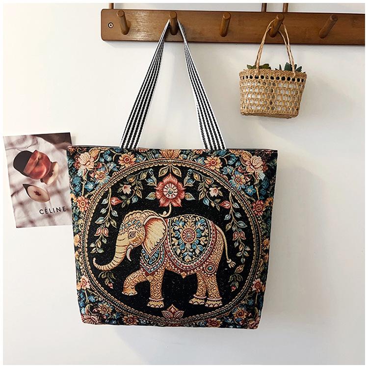 New gold silk cloth bag fashion Korean tide casual tote bag shoulder bag creative pattern women's canvas bag