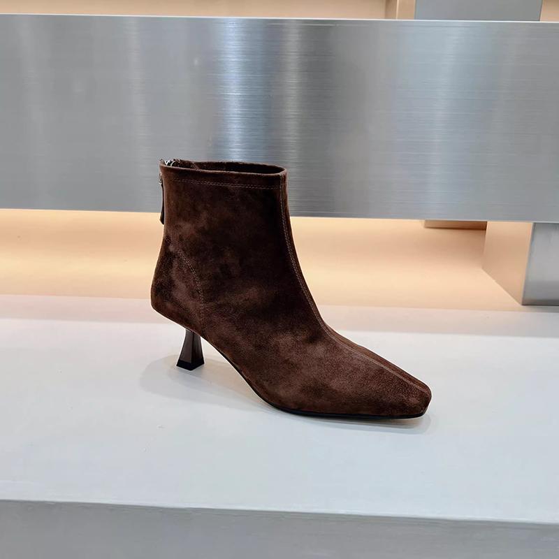 

Зимние женские ботильоны-носки, модные короткие ботильоны с квадратным носком, лаконичные туфли на квадратном каблуке 39 коричневый