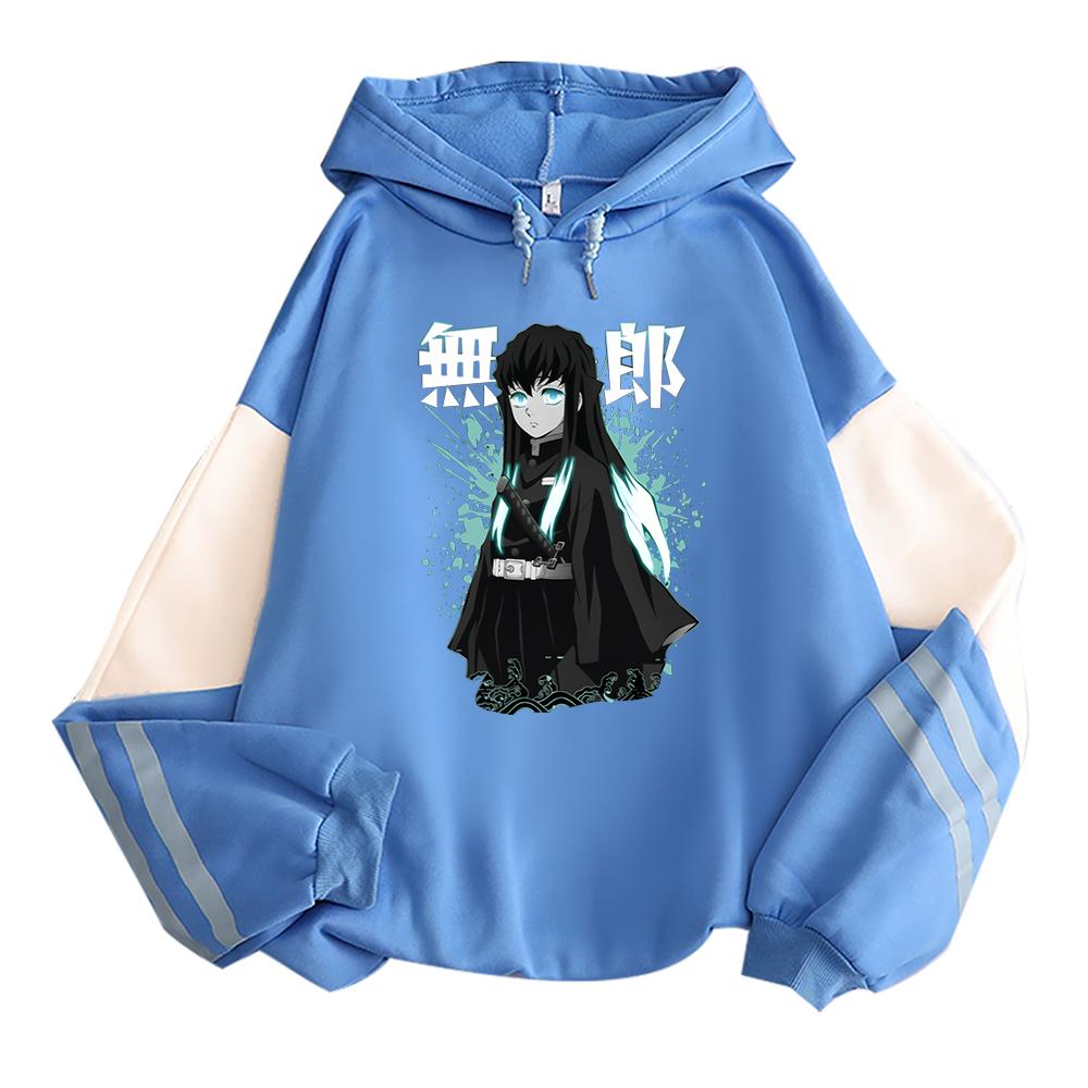 Japan Anime Demon Slayer Tokitou Muichirou Printed Hooded Men Women Oversized Hoodies Harajuku Male Kimetsu No Yaiba Sweatshirt
