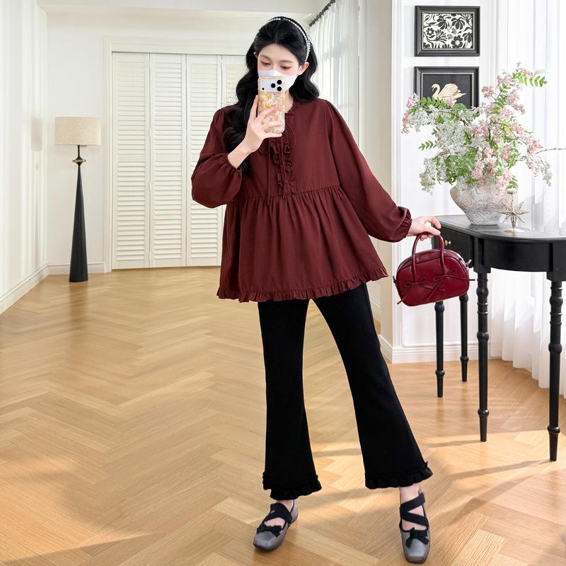 Spring 2026 Retro Red Maternity Ruffle Doll Top 2XL