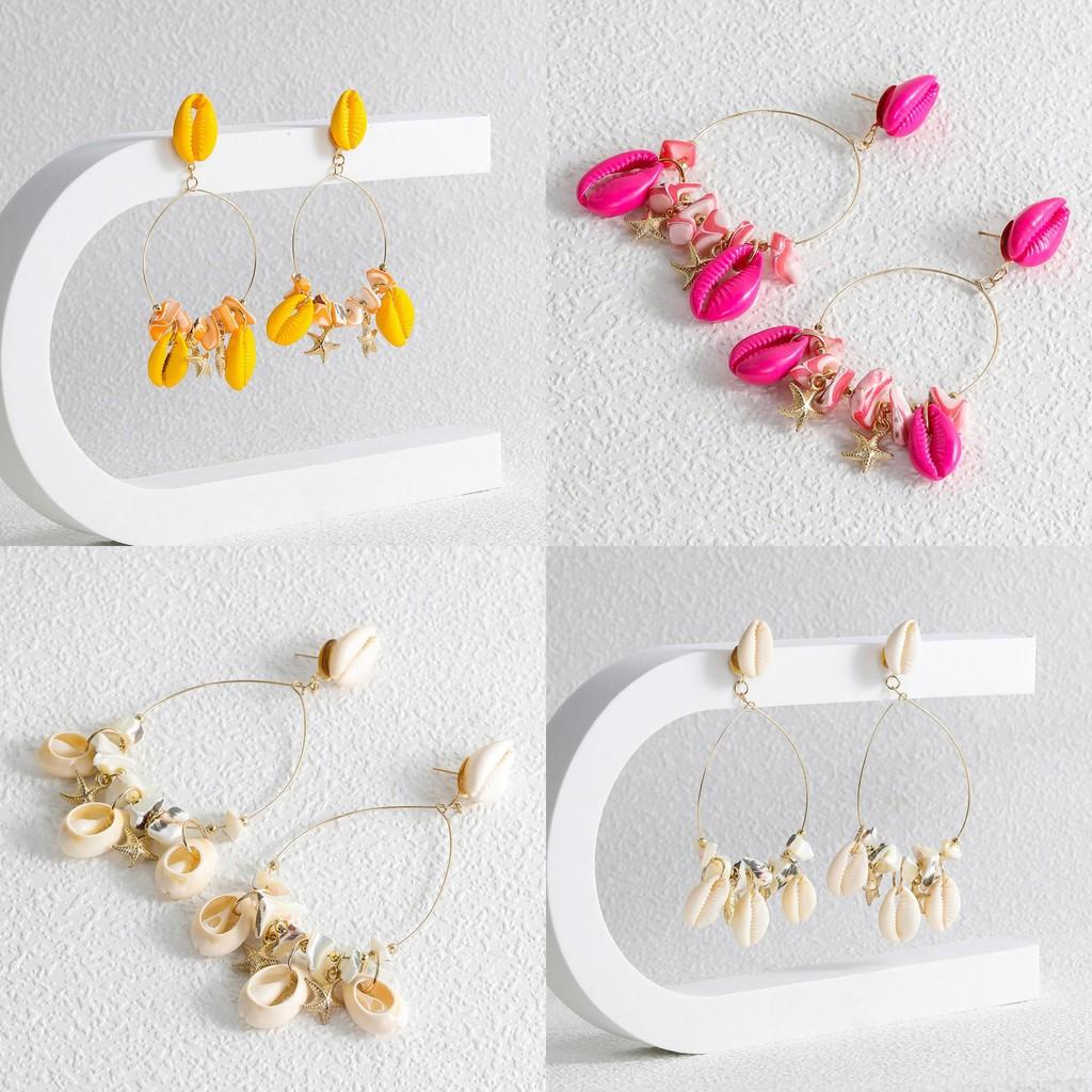 European And American Style Womens Geometric Shell Earrings Colorful Summer Jewelry