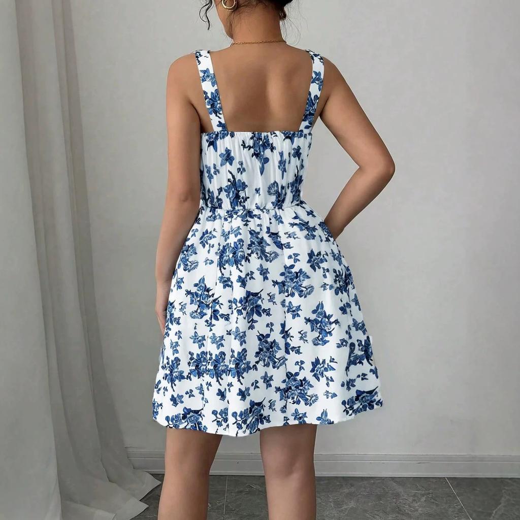Women's Fashion Floral Lace-Up Dress for Summer