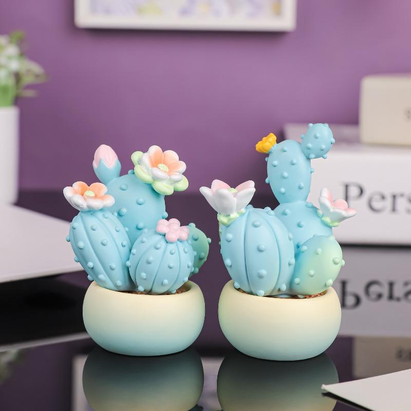 Dreamy Cactus Simulation Potted Plant Resin Handicraft Gift, Fresh and Clean Home Decoration, Car Decoration