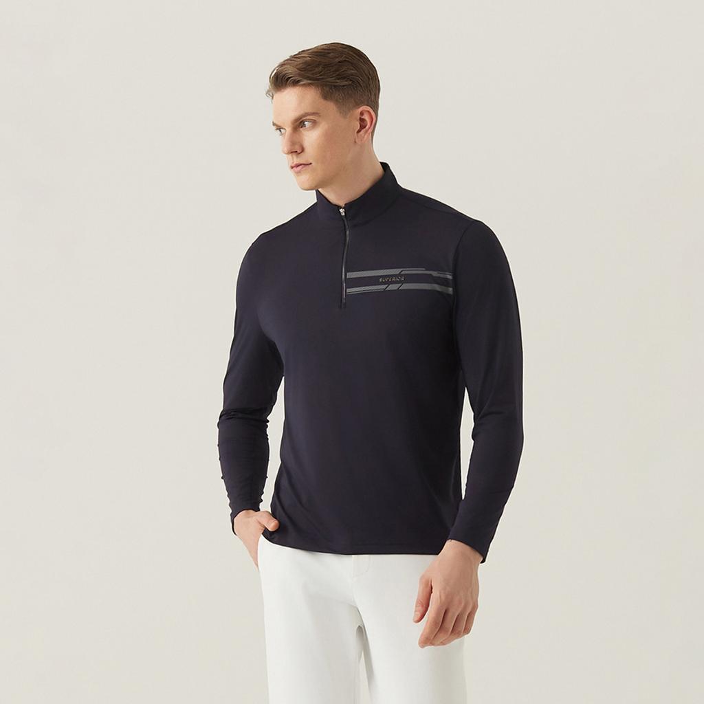 SUPERIOR Men'S Half-Neck Zip-Up T-Shirt Navy (Im0Fttt10149)
