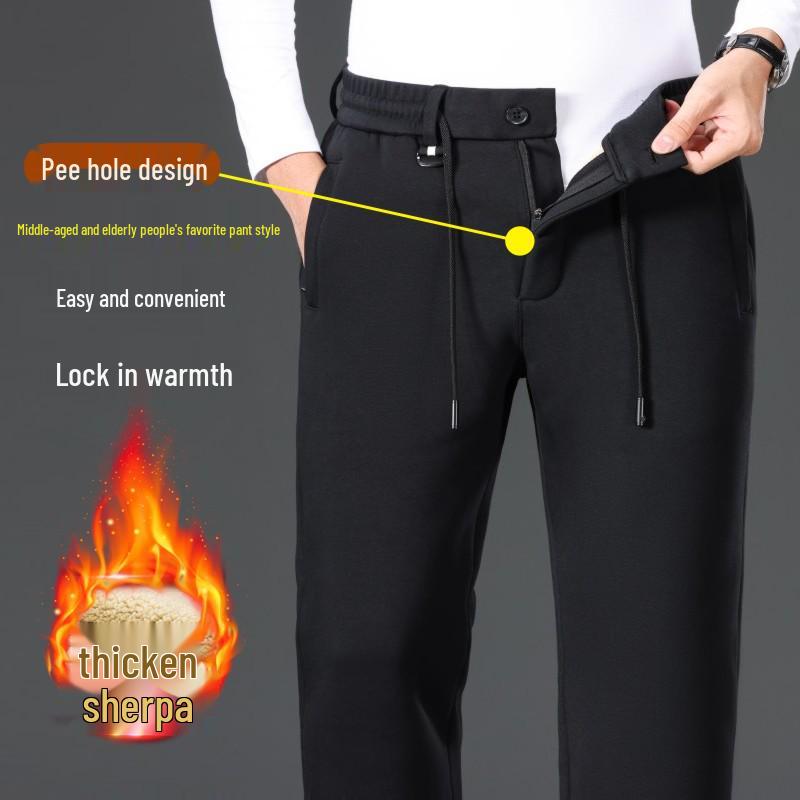 Men's Thickened Fleece-Lined Lambswool Winter Sweatpants - Warm Cotton Outerwear Pants, 86