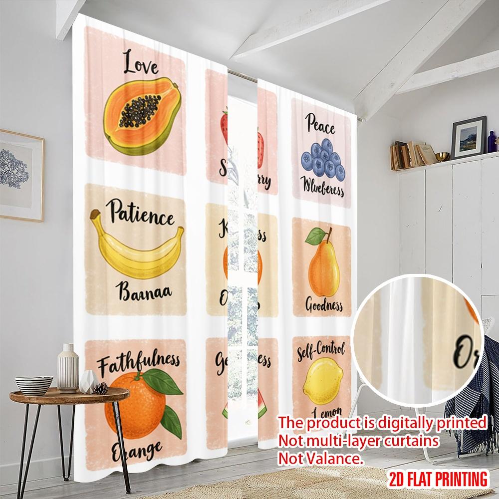 2pcs 2D flat printing Scene Curtains Love Joy Peace Fruit 100% Polyester Without Electricity Birthday Party for Bedroom Office