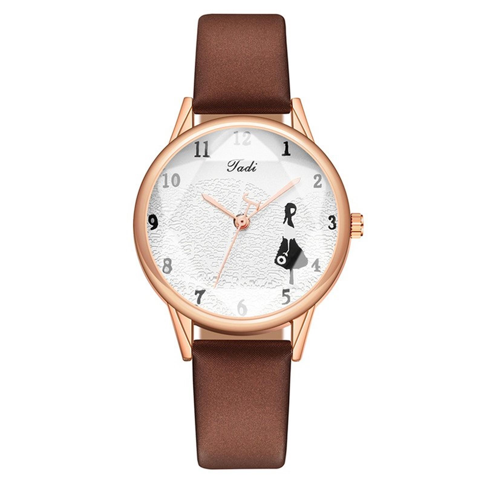 

Женские модные кожаные часы One Size кофейный