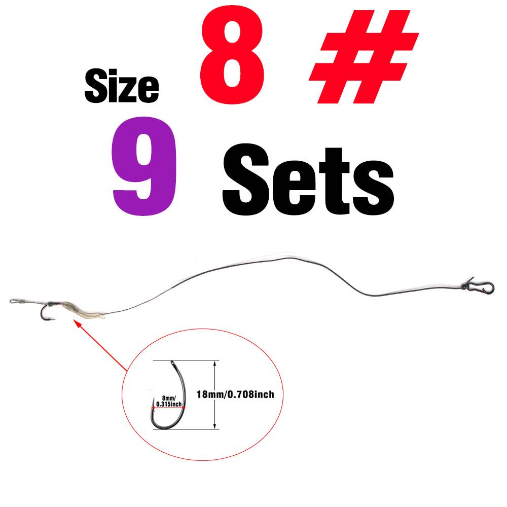 MNFT 9Set Anti Winding Coated Line Carp Rig Fishing Hook Hand Tied Terminal Tackle Made Hair Combi Rig Hook Ready