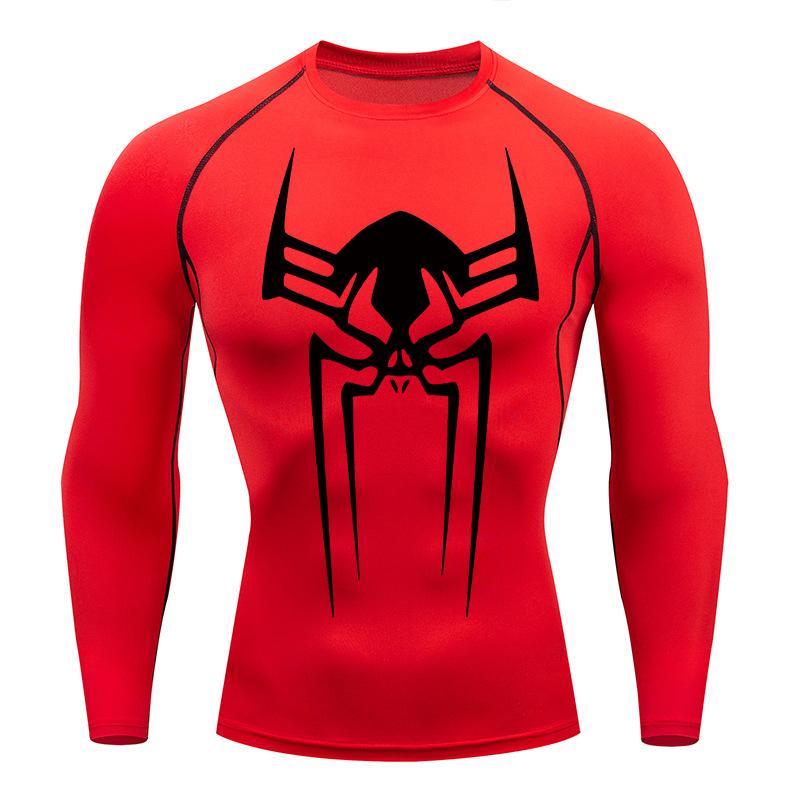 Spider Print Gym Workout Rash Guard for Men Athletic Quick Dry Stretchy Compression Shirts Undershirts Baselayers Tshirts Tops