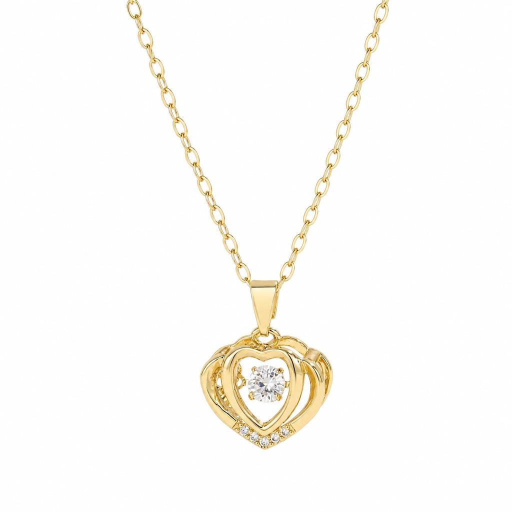 Collana in Oro 18K con Cuore e Diamanti in Zircone – Catena Clavicola in Rame