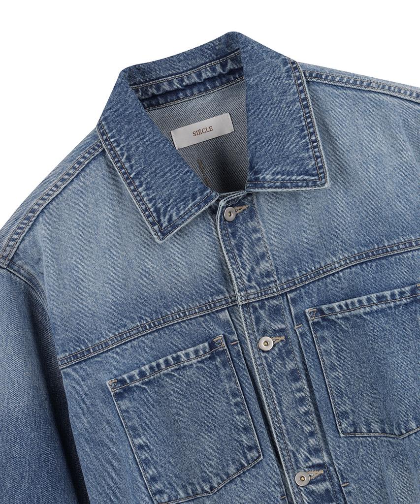 Siecle Comfort Denim Trucker Jacket (Mid-Indigo)