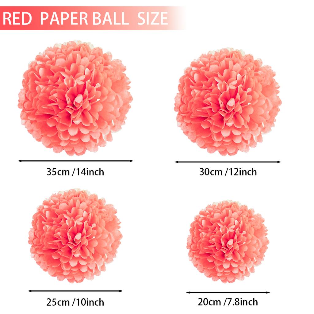 1pcs Set 7.8inch Red Paper For Birthday Party Flower Balls Paper Pom Pom Paper Paper Flowers Decorations Hanging Flowers