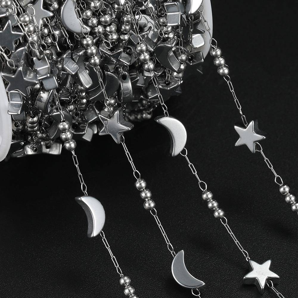 

Цепочка ручной работы Любовь из нержавеющей стали с вакуумным напылением, цепочка для ключицы с бусинами в виде луны и звезды, сделай сам браслет, ожерелье, серьги Type D
