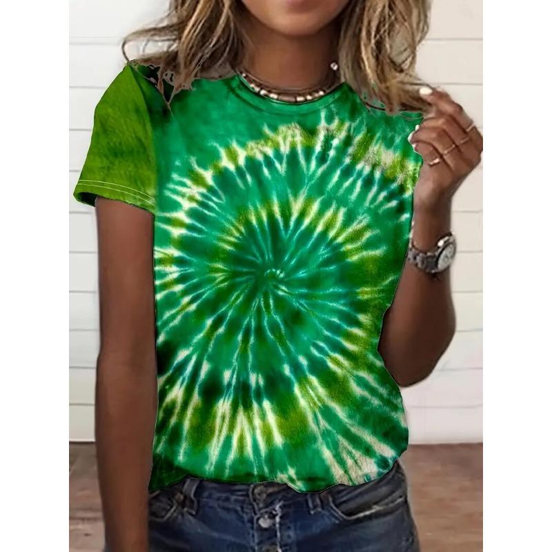 Women's Tie-Dye Round Neck T-Shirt Casual Short-Sleeved Blouse Fashion Casual Street Summer Oversized Women's Clothing