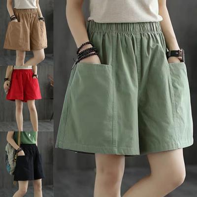 Dames Casual Shorts Zomer Mode Elastische Taille Shorts Zak Knie Lengte Bermuda Shorts
