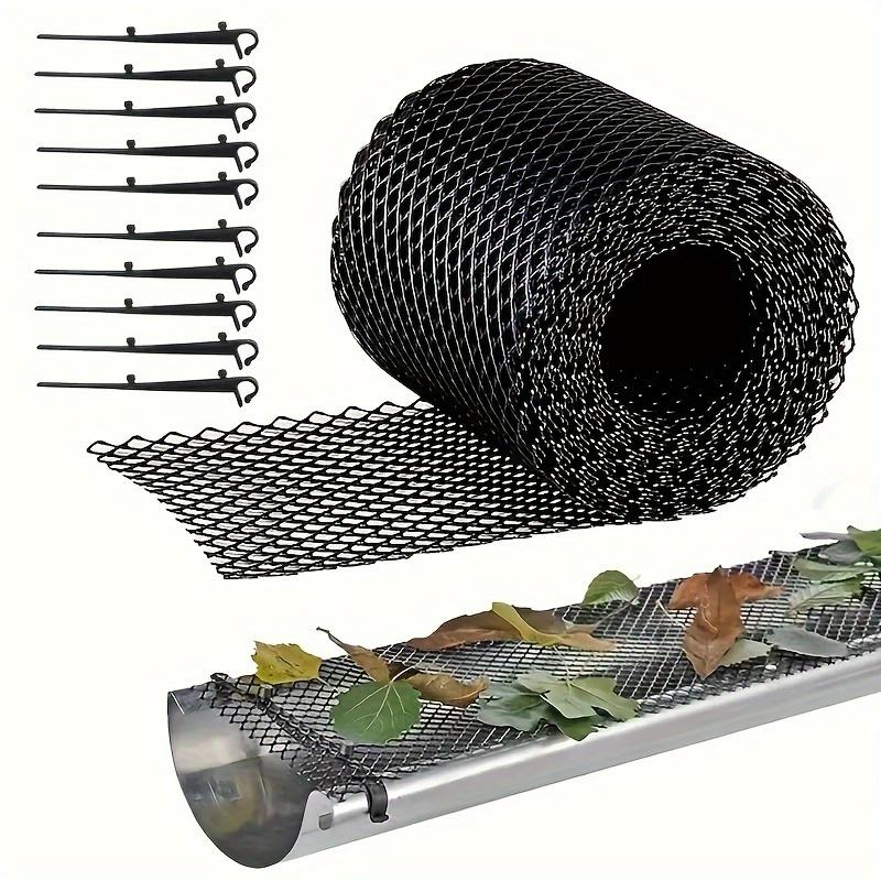 Easy Install 315" Gutter Guard Mesh Roll with Hooks, Plastic Leaffilter Bird Blocker Net for Roof Gutters Downspouts