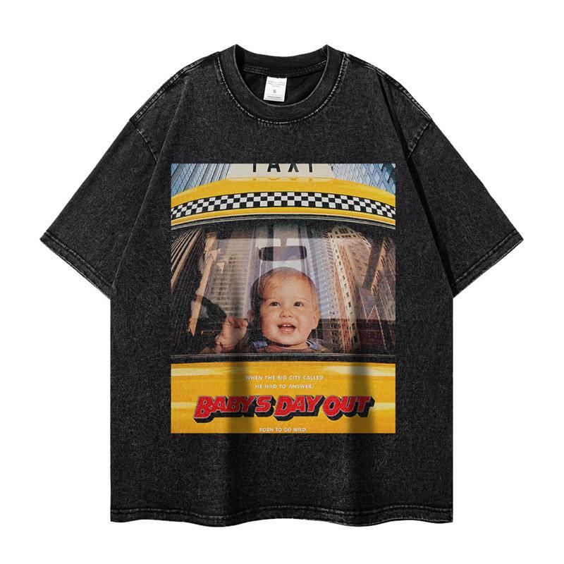 Retro American Movie Poster Unisex Washed T-Shirt - Short Sleeve, Crew Neck, Loose Fit