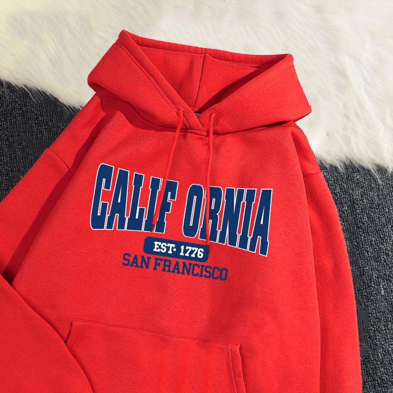Autumn Winter Womens Hoodies California Est 1776 San Francisco Printed Sweatshirt Warm Fleece Comfortable Pullover Casual Tops
