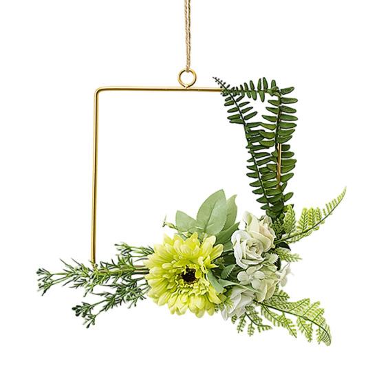 Yousheng Floral Hoop Wreath, Metal Wall Hanging with Flower Decor, Durable Wear-Resistant Floral Hoop Wreath, for Garden Balcony Windowsill