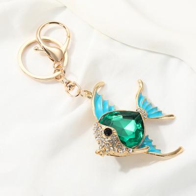 Keychain Pendant Imitation Gemstones Inlaid Tropical Fish Design Key Chain with Anti-Oxidation Lobster Clasp Decorative Backpacks Accessory