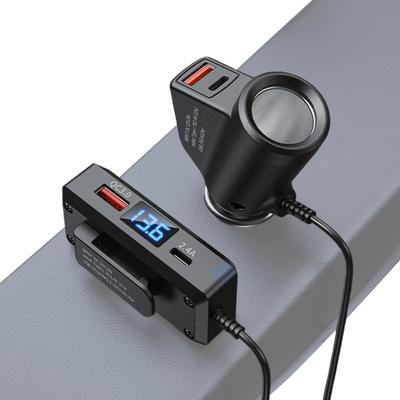 12V/24V Car Charger Multifunctional QC3.0+PD And Voltage Digital Display Car Charging Adapter For Smartphone Tablets
