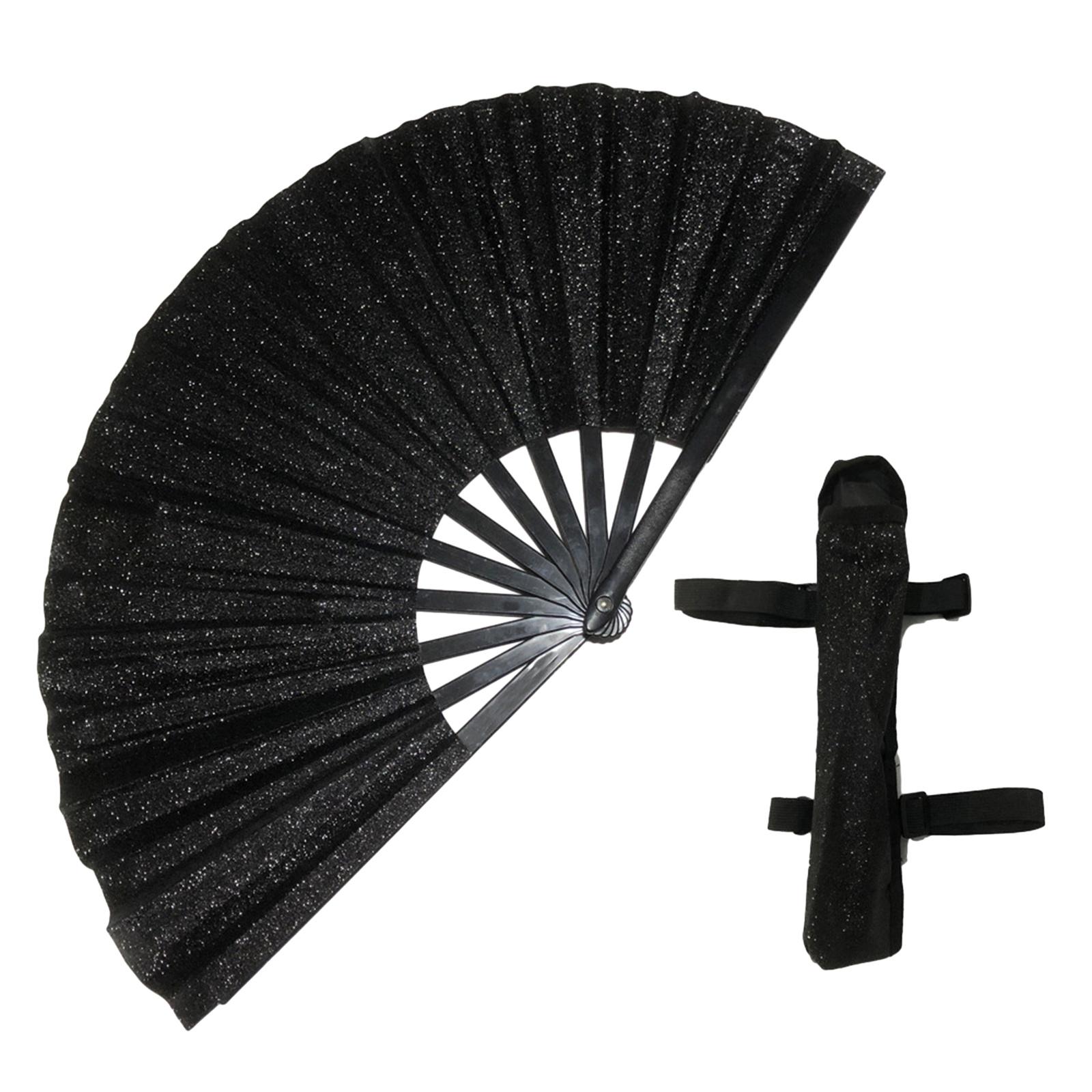 

Блестящий ручной веер с кобурой для женщин и мужчин, большой складной веер для фестиваля, клуба, вечеринки, танцев 2