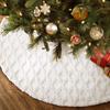 1pcs Polyester Faux Fur Cable Knit Christmas Tree Skirt Thick Xmas Decor with Knitted Hem for Holiday Tree Decoration