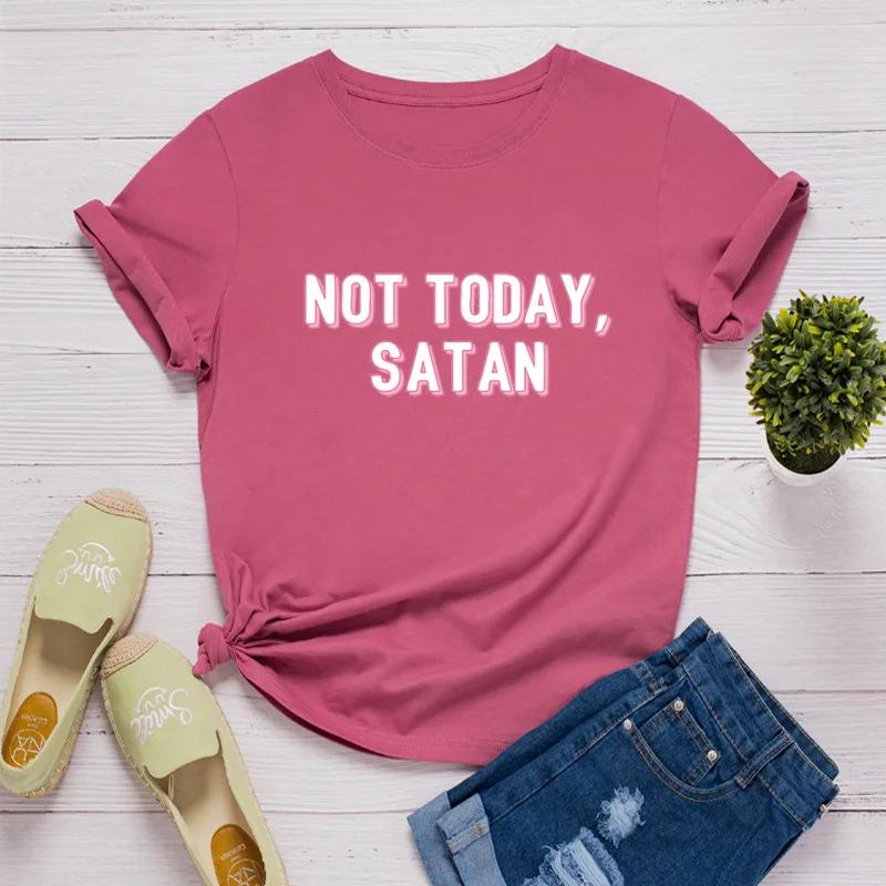Dnes ne, Satane Potisk písmen Dámské tričko Krátký rukáv Kulatý výstřih Volné Dámské tričko Dámské tričko Topy Oblečení Camisetas Mujer