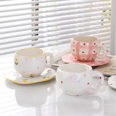 Korean Ins Style Ceramic Mug High Value, Afternoon Tea Cup Hand-painted Girl Cute Hand-squeezed Coffee Cup Saucer