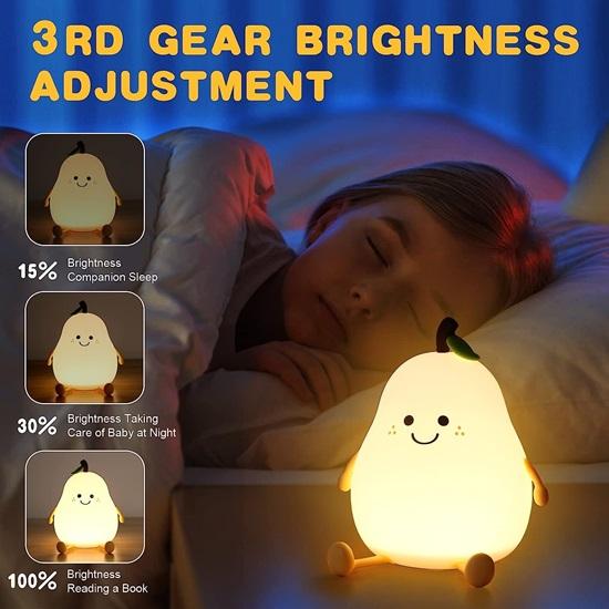 Rechargeable Silicone Pear Night Lamp, Touch Control Color-Changing LED Light with 7 Colors, , Ideal Baby Gift (Warm White)