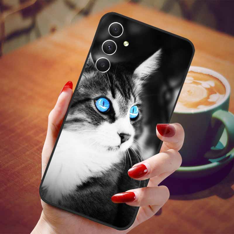 For Samsung Galaxy A55 5G Case Black TPU Silicone Beautiful Pattern Phone Cases for Galaxy A55 Shockproof Soft Cover A 55 6.6''
