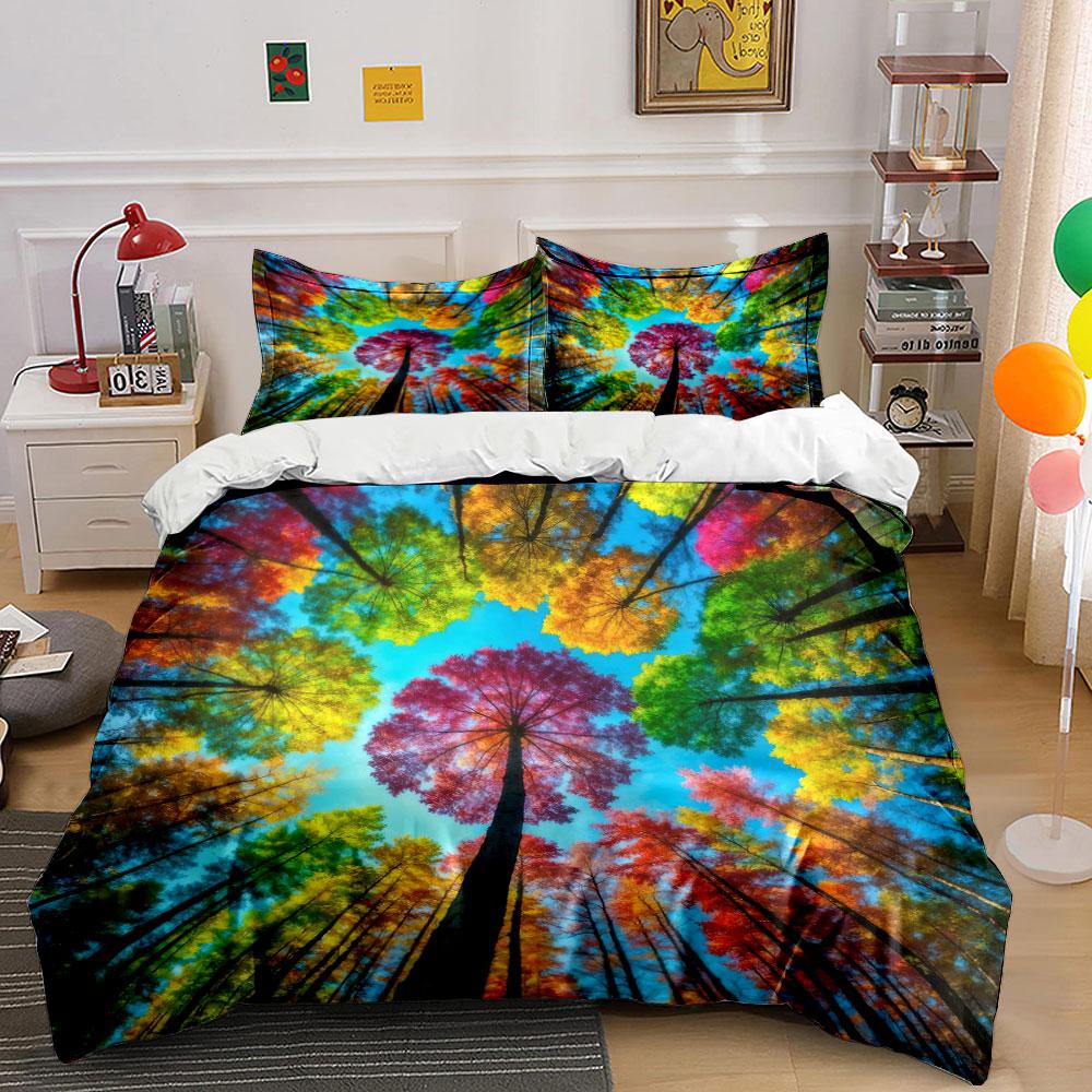 Colorful Forest Canvas Art Set Soft Skin-Friendly Bedding Set Includes 1 Duvet Cover And 2 Pillowcase, Gift