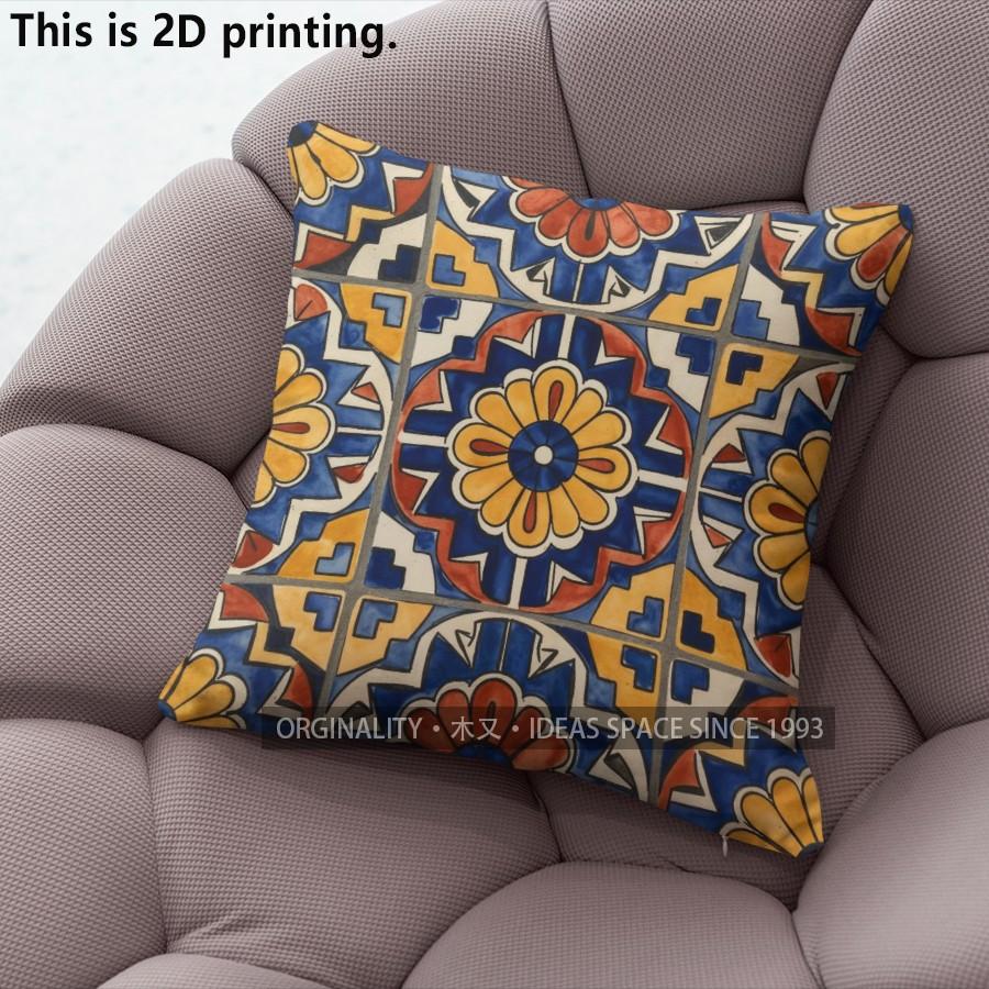 Bohemian Floral Tile Throw Pillow Covers Pattern Cushion Cover Suitable for Sofa Bedroom Car Pillow Cover