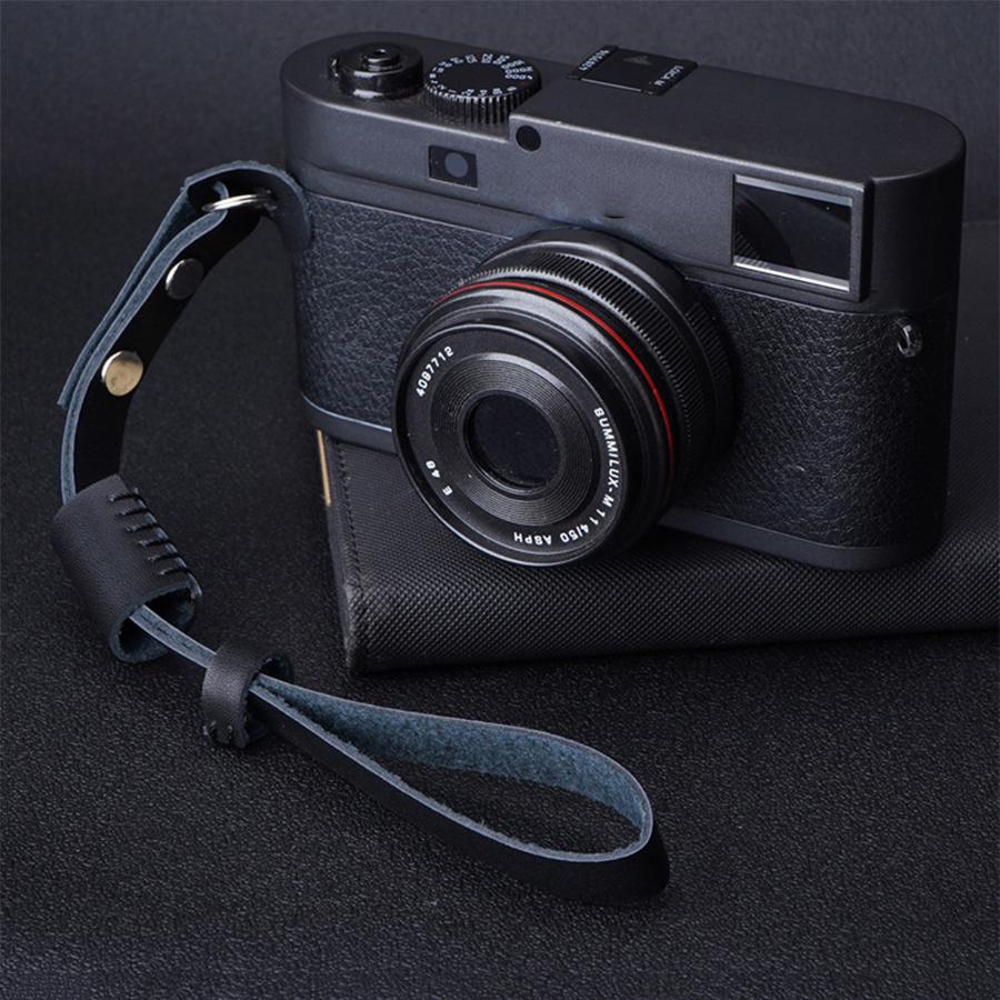 1×Handmade Black Genuine Leather Digital Camera Wristbands Wrist Strap Universal