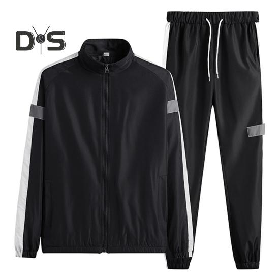 

Комплект мужской спортивной одежды из 2 предметов, цветной лоскутный воротник-стойка, длинный рукав, застежка-молния, куртка, эластичный пояс, спортивные штаны на шнурке