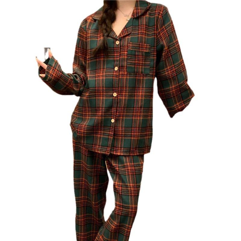 2024 Autumn Loose-Fit Couple Pajama Set - Long Sleeve Christmas Plaid Flannel Homewear