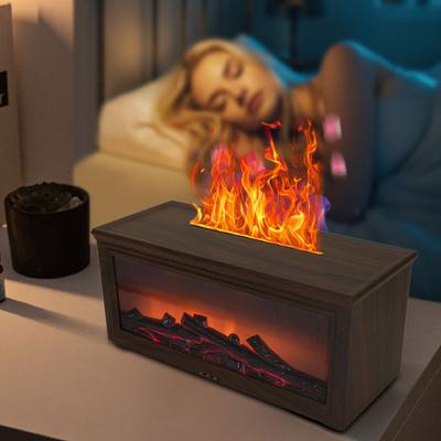 180ml Water Tank Wood Grain Fireplace Aromatherapy Diffuser Simulation Flame Humidifier Essential Oil Diffuser for Home Dark