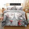 Eiffel Tower Duvet Cover Romantic Couple Flower King Comforter Cover Microfiber France Paris Cityscape Bedding Set For Girl Teen