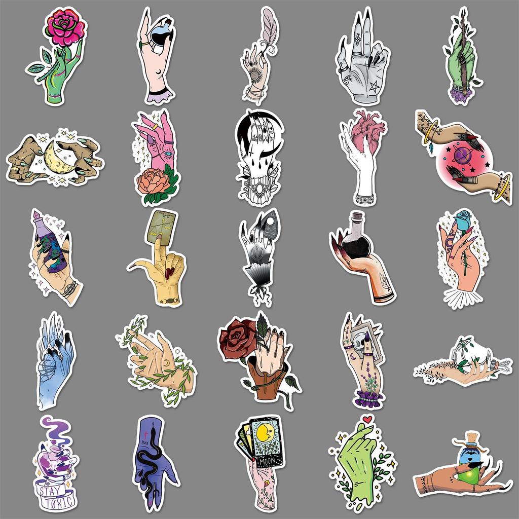 50 Magic Witch Hand Graffiti Stickers for Phone, Luggage, Skateboard - Creative Decoration