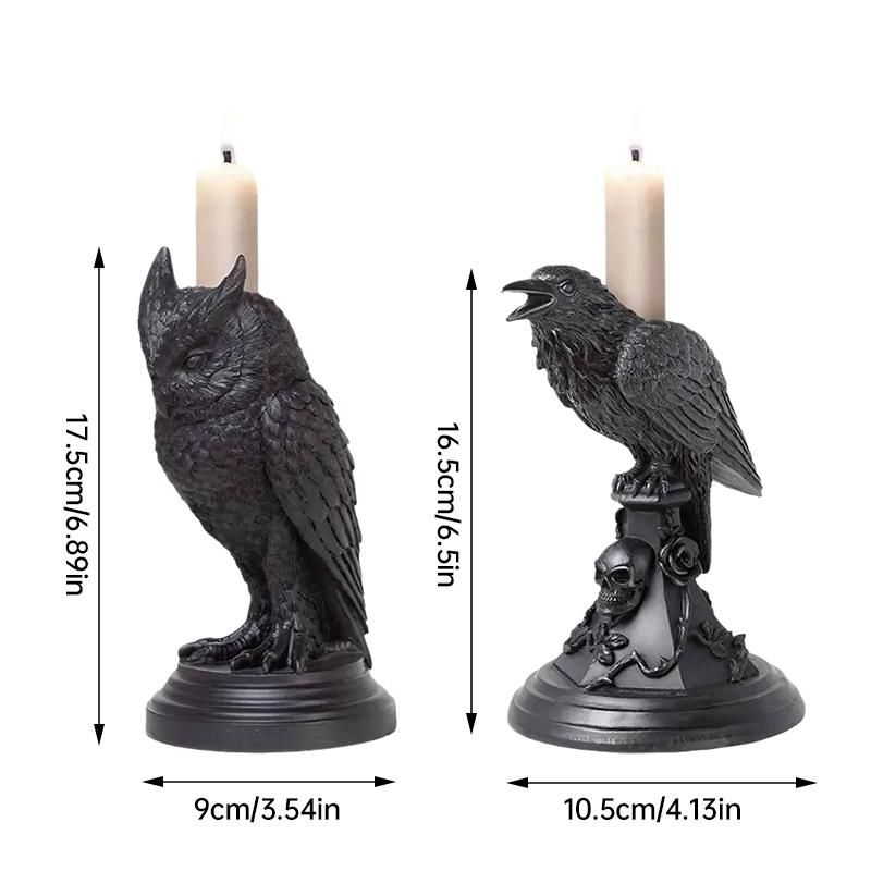 Gothic Crow Candle Holder Retro Black Owl Candlestick Resin Sculpture Craft Halloween Statue Fun Atmosphere Home Desk Decoration