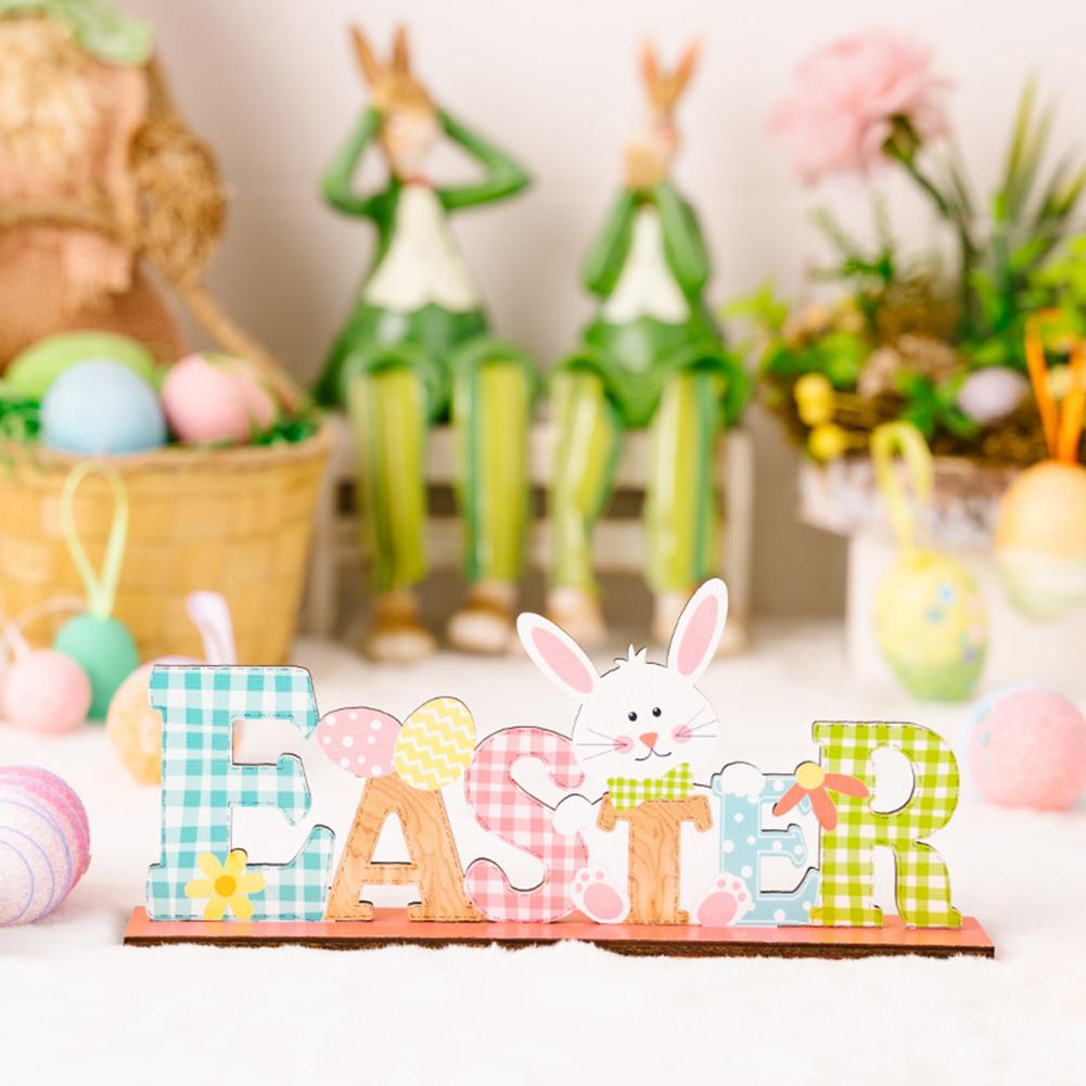 Wooden Easter Letter Ornament Rabbit Gnomes Home Decoration Accessories For Table Desktop Office Home Decor